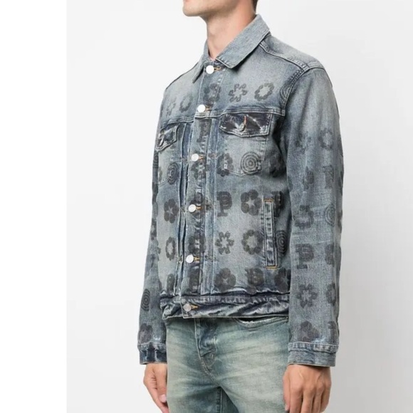 PURPLE BRAND MONOGRAM PRINT FADED DENIM JACKET SIZE LARGE - Picture 3 of 14